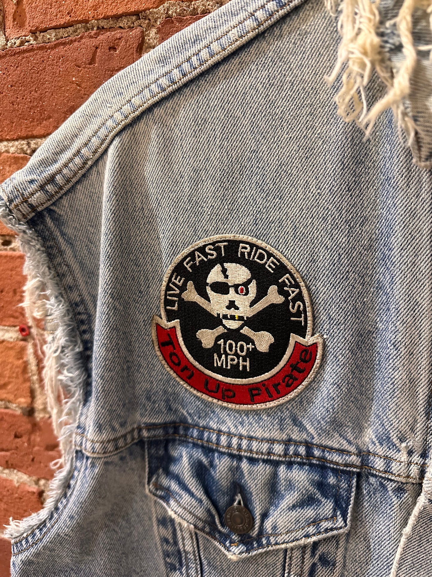 Upcycled denim jacket vest!