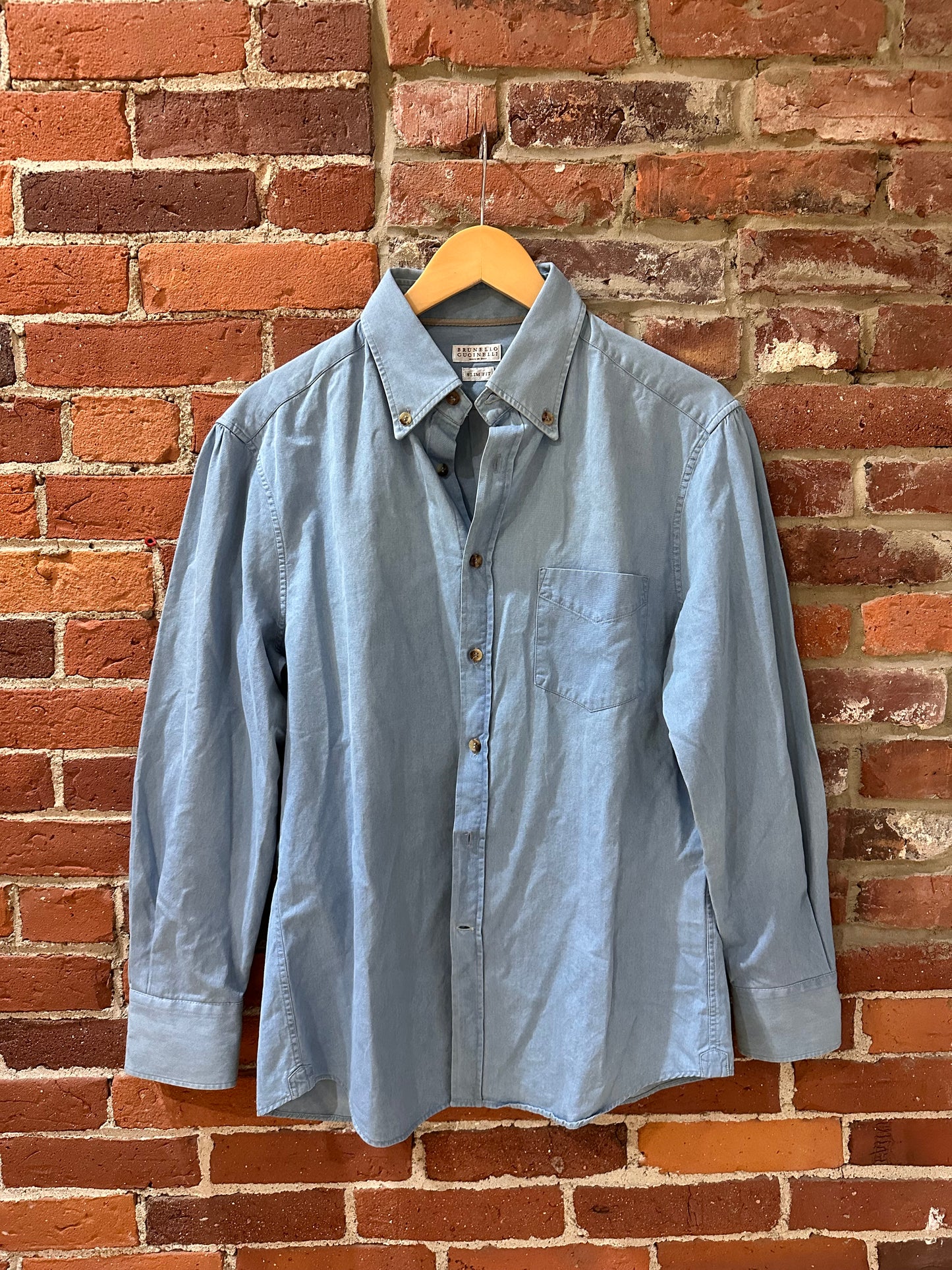 Upcycled Dirigo Maine Flag Denim Button Down