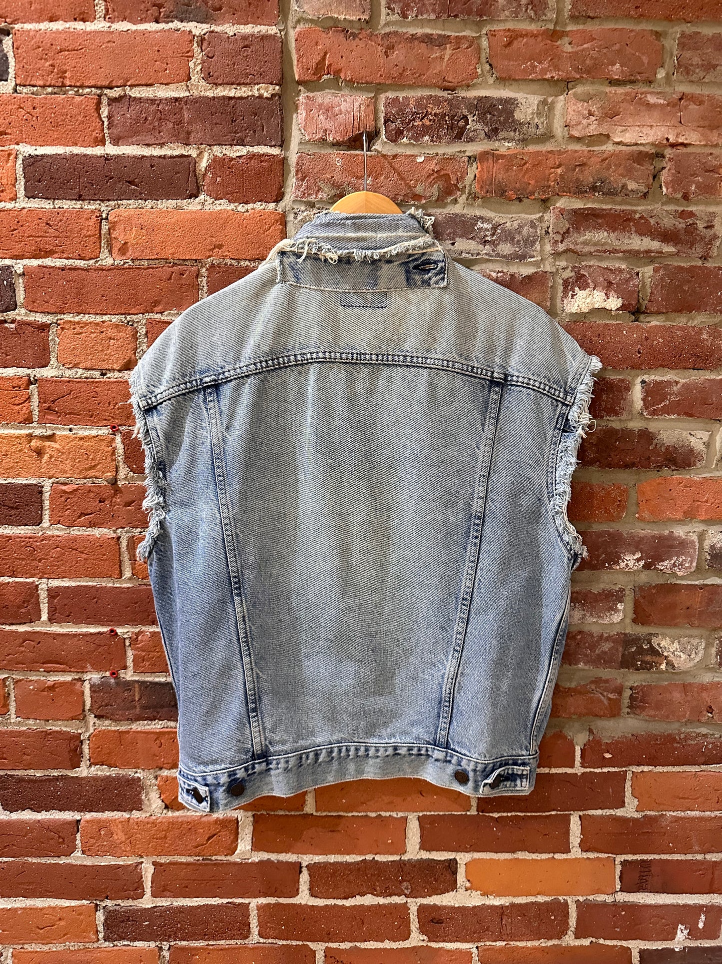 Upcycled denim jacket vest!