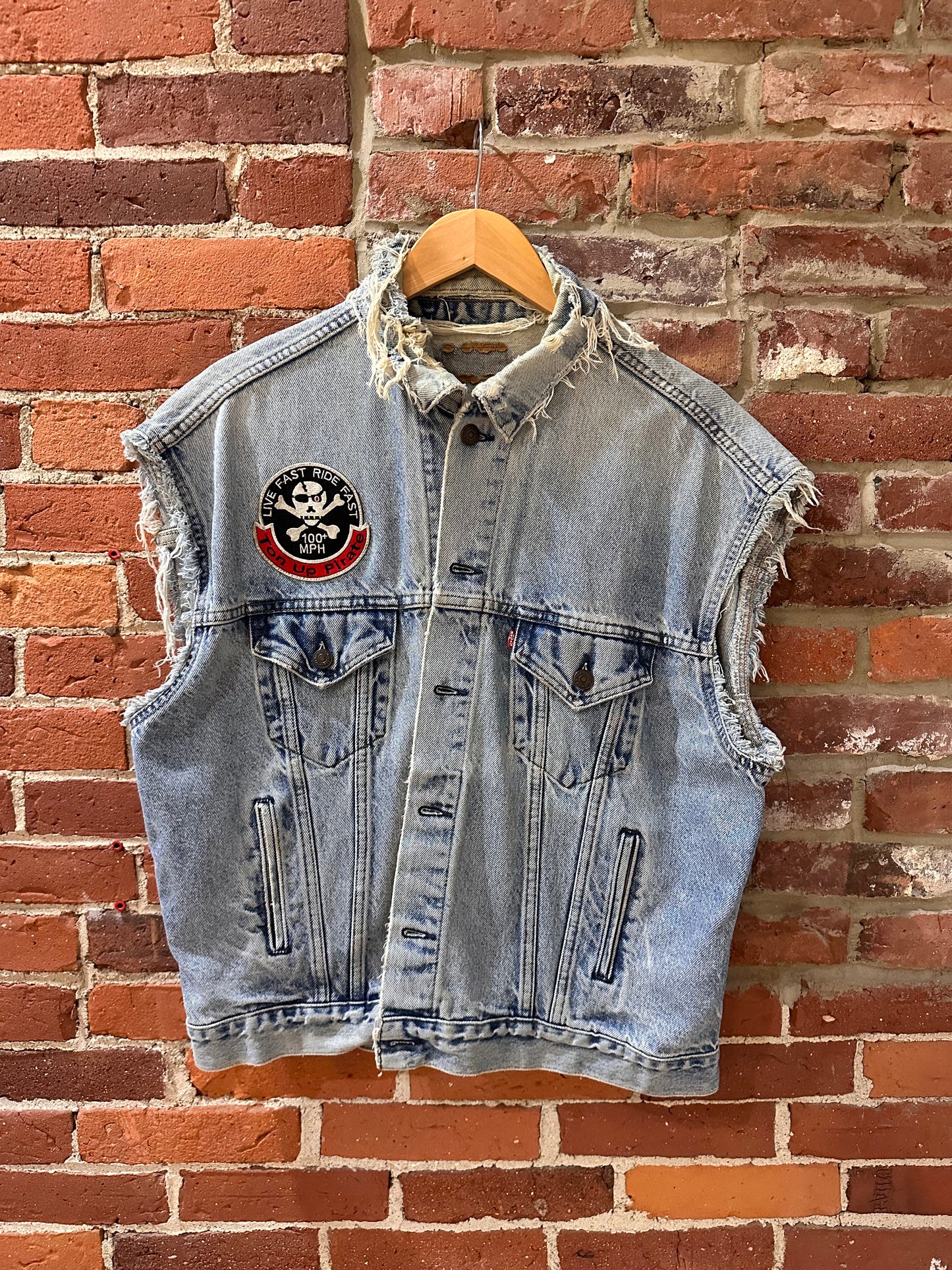 Upcycled denim jacket vest!