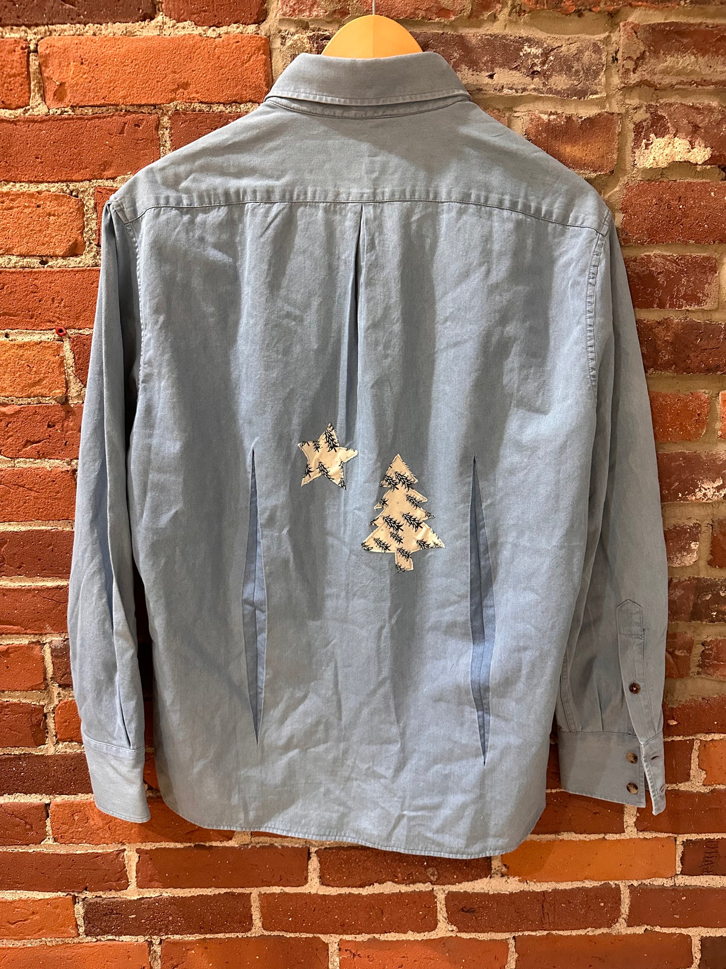 Upcycled Dirigo Maine Flag Denim Button Down