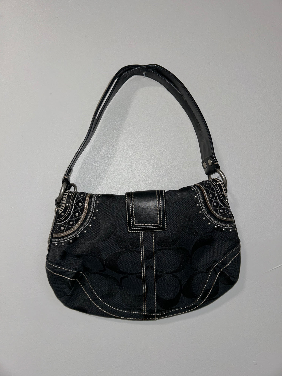 Coach Soho signature studded stitched flat hobo 