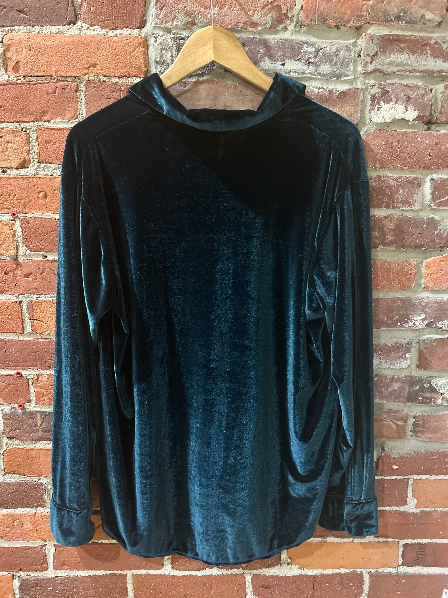 Green Velvet Button Up