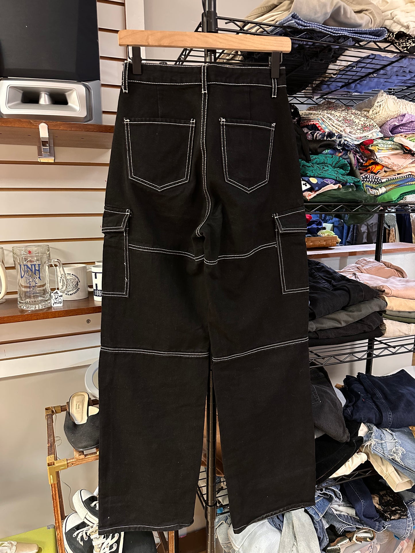 Black Cargo Pants with White Stitching