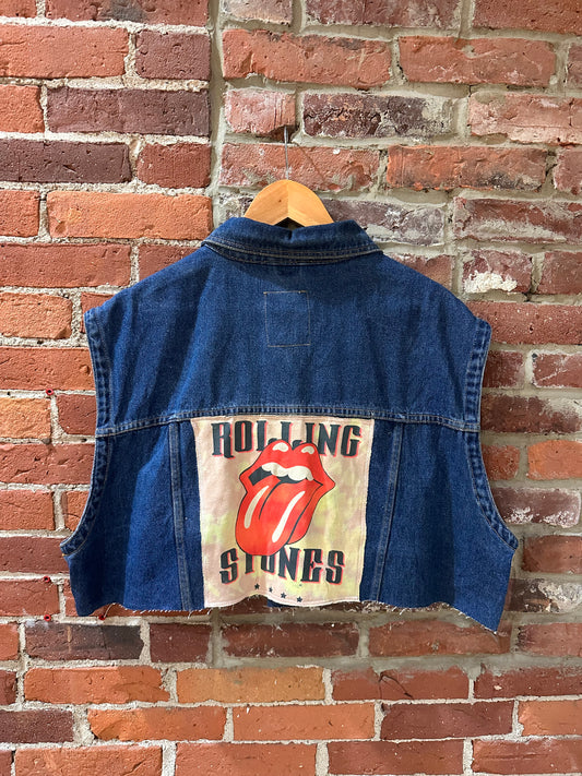 Upcycled Rolling Stones Cropped Denim Jacket!