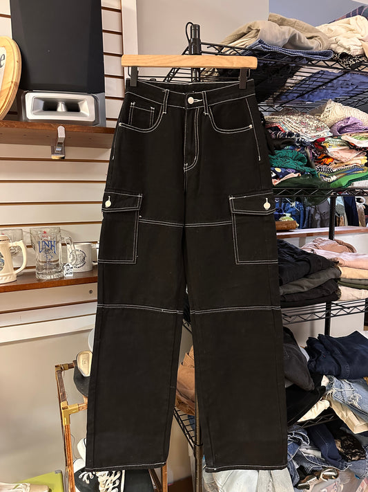 Black Cargo Pants with White Stitching