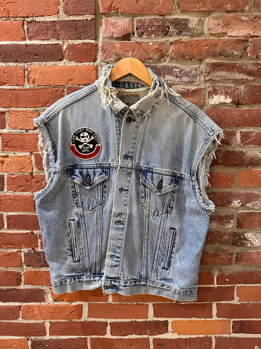 Upcycled denim jacket vest!
