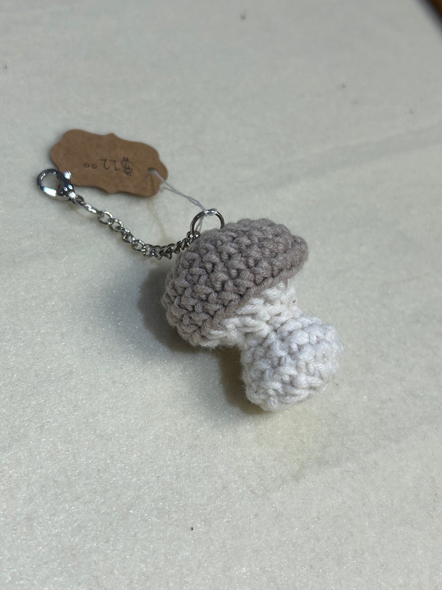 Brown and White Mushroom Keychain