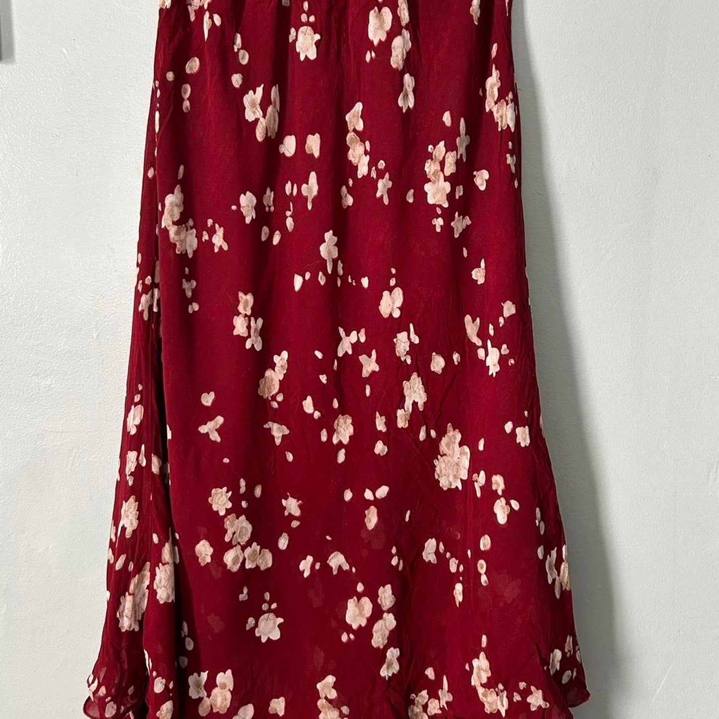 Red floral midi skirt with