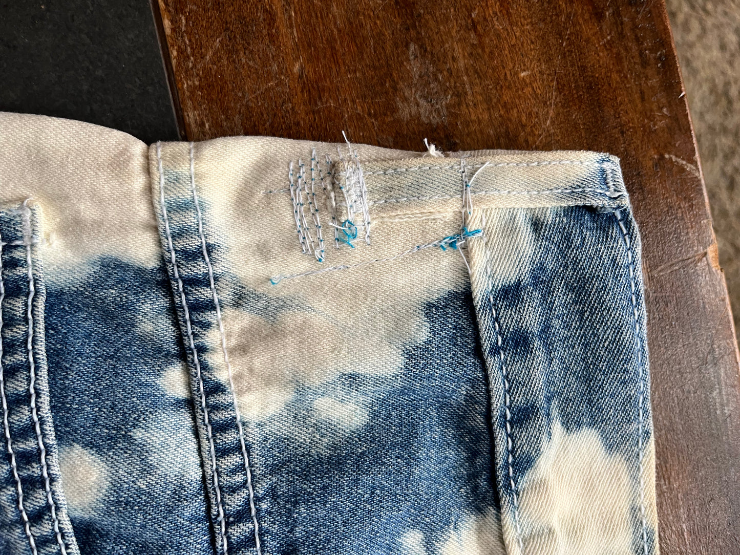 Repaired & Bleached Denim Pants