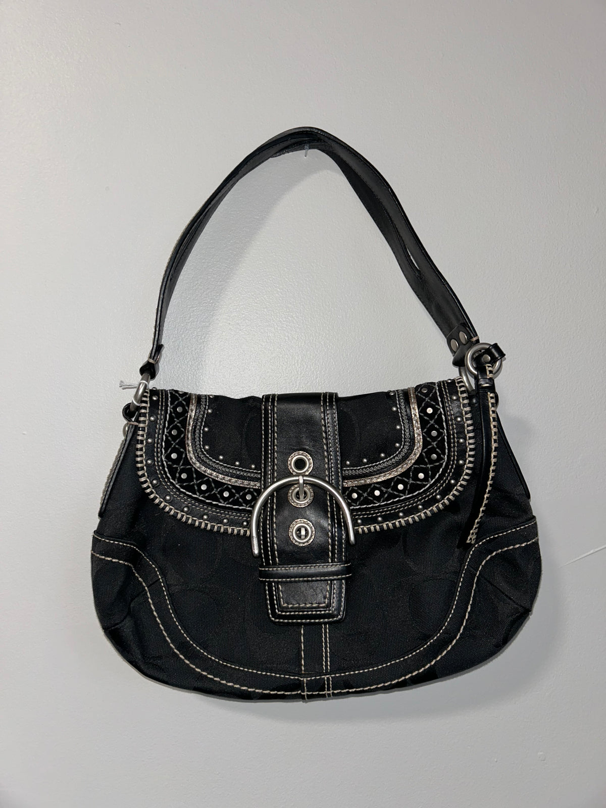 Coach Soho signature studded stitched flat hobo ￼