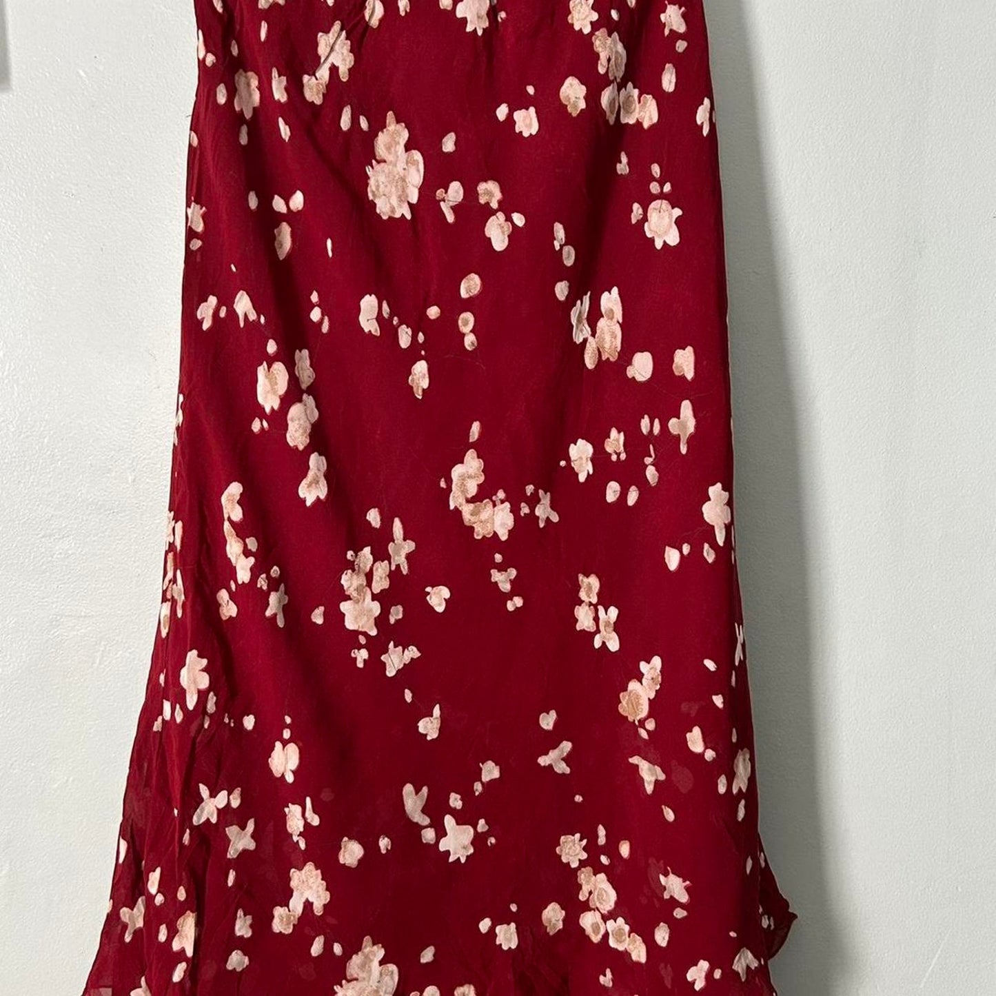 Red floral midi skirt with