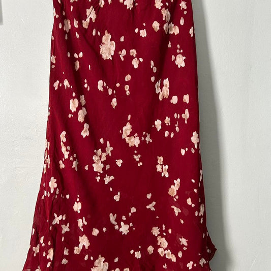 Red floral midi skirt with