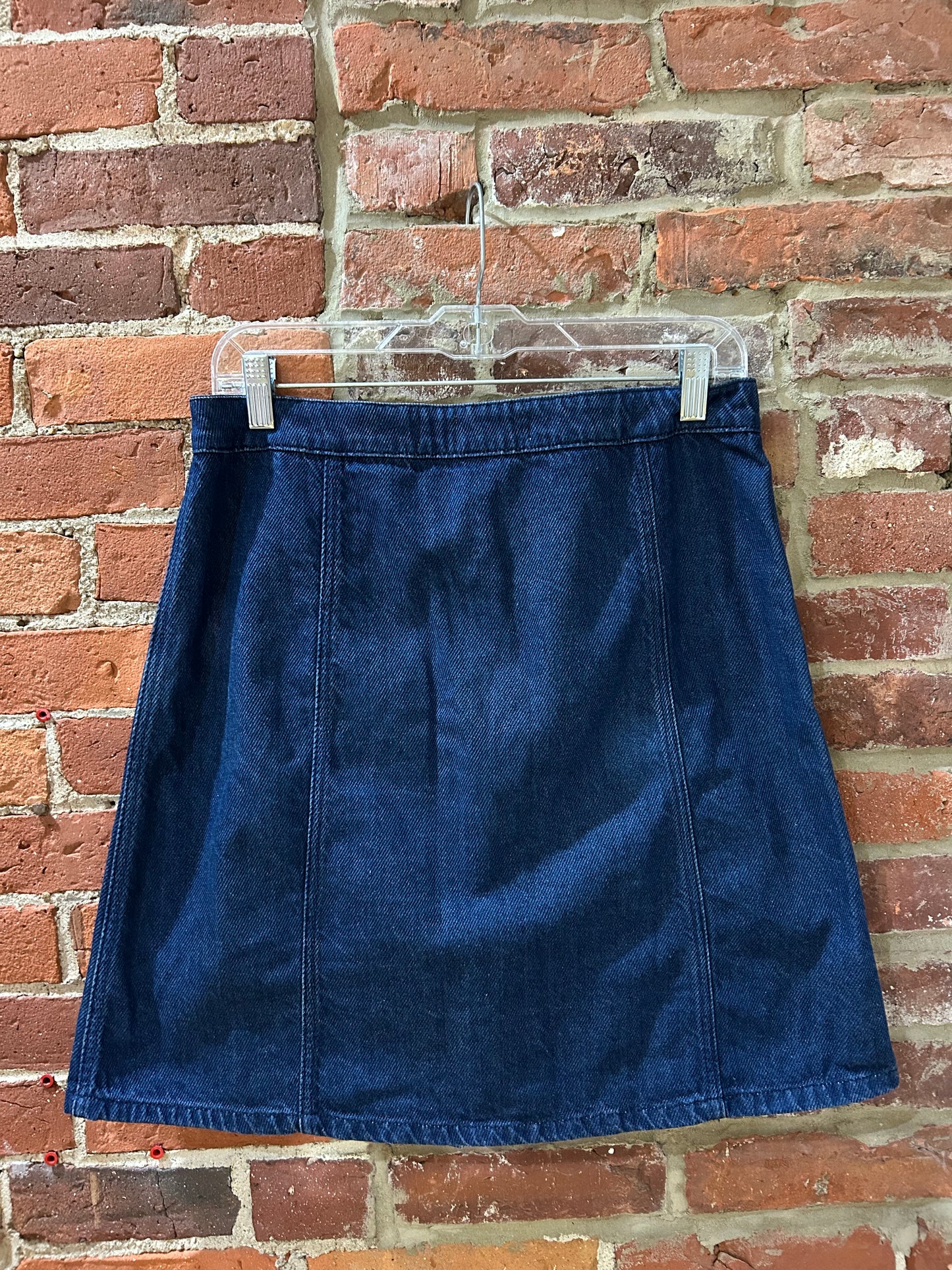 Button-front denim skirt