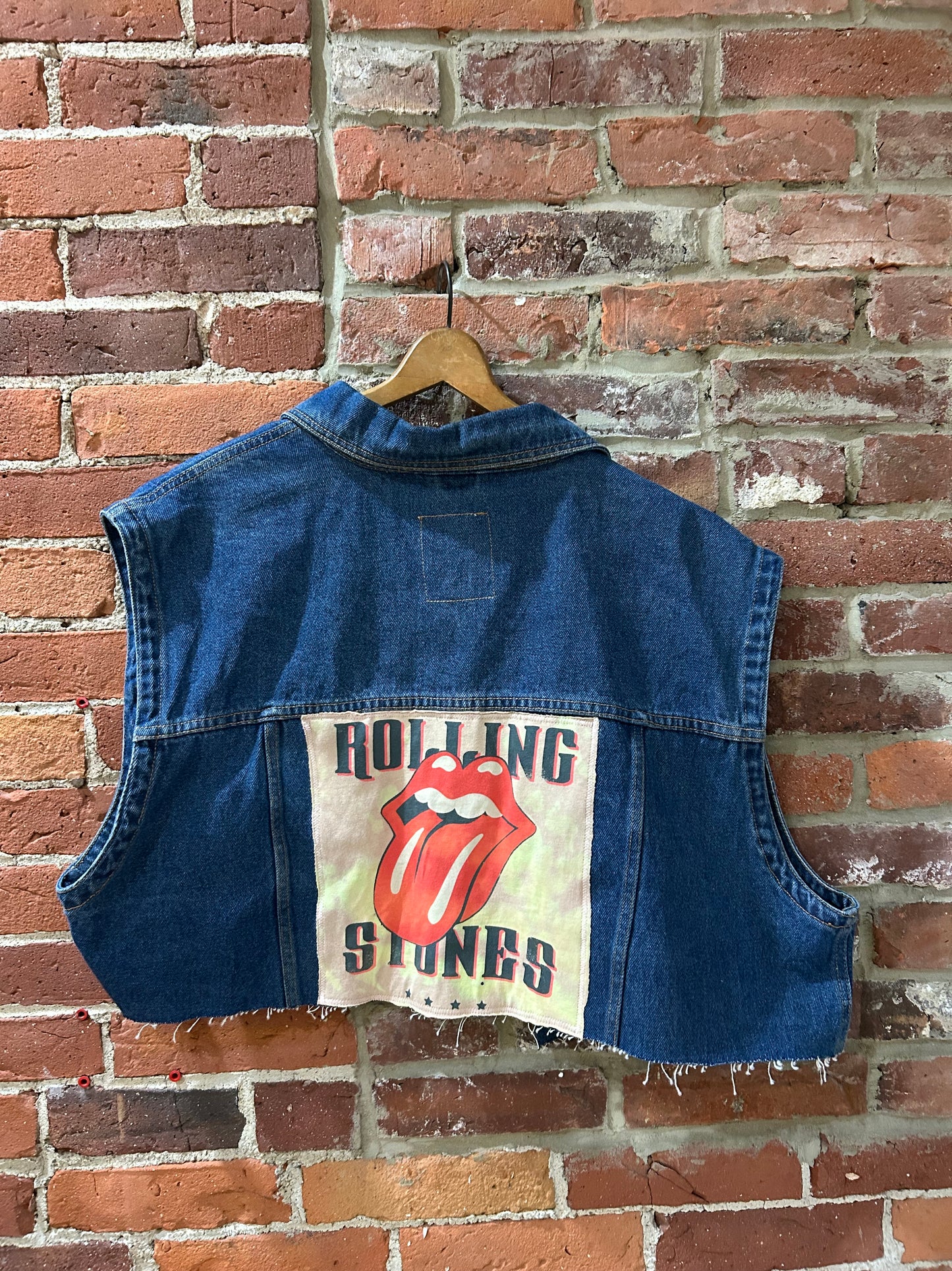 Upcycled Rolling Stones Jean Jacket Vest