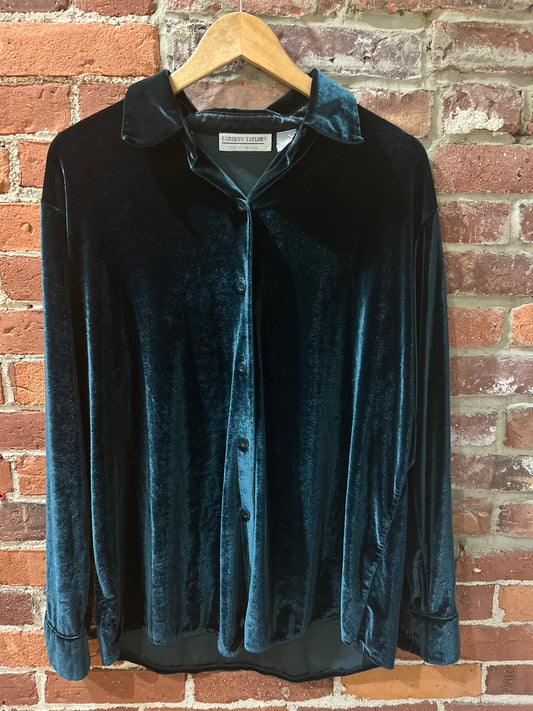 Green Velvet Button Up