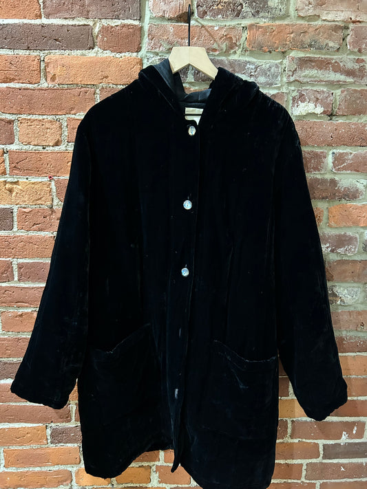 Black Velvet Hooded Jacket