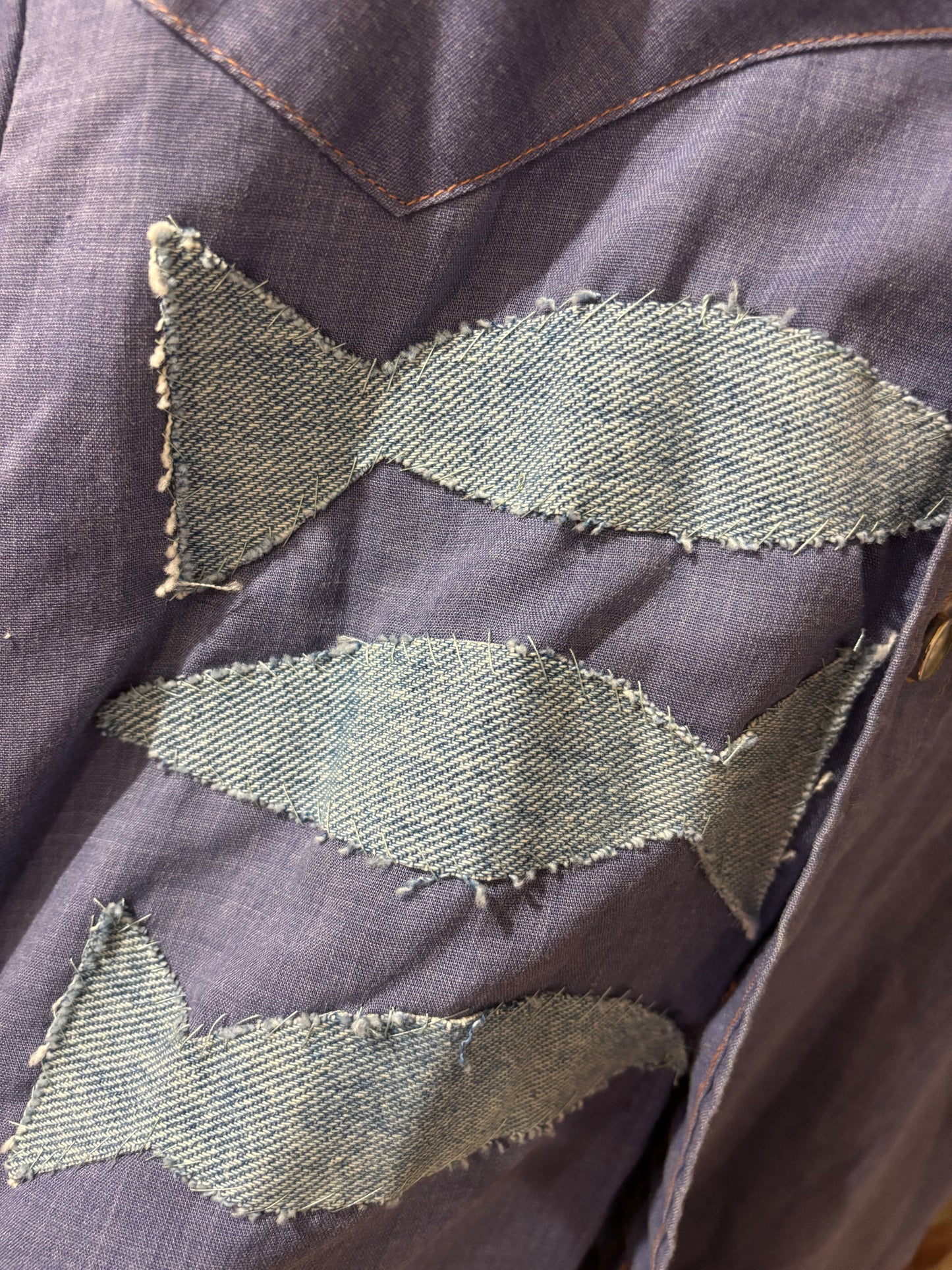 Hand Sewn Denim Shirt with Fish